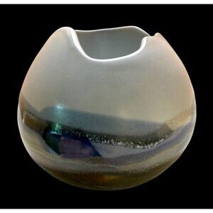 Unique Handmade Pottery Vase with Abstract Landscape Design and Signed by Artist